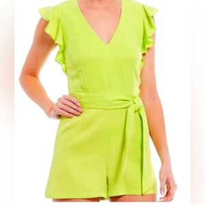 Gianni Bini Lime Green Ruffle Sleeve Romper.